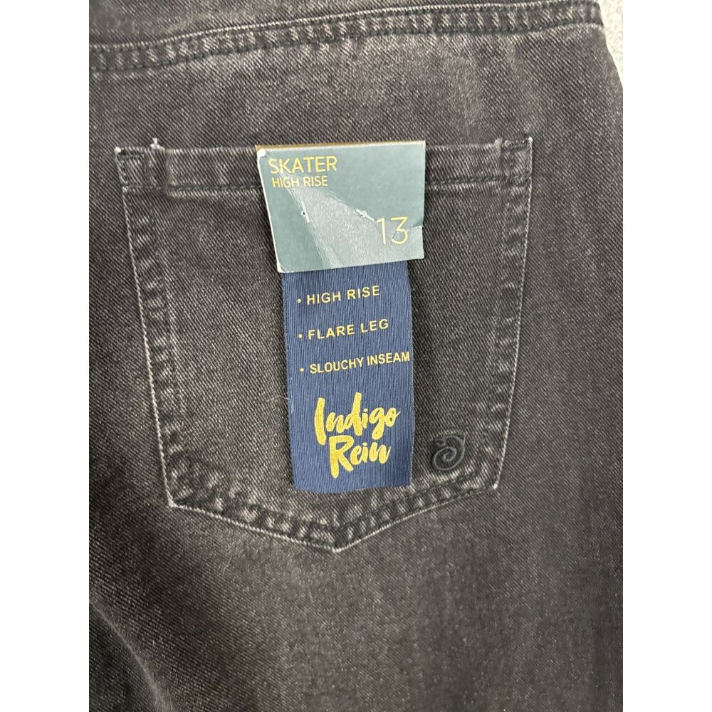 Indigo Rein Recycled Denim Skater Jeans High Rise Flare Leg 13 Distressed NWT's - Picture 5 of 7
